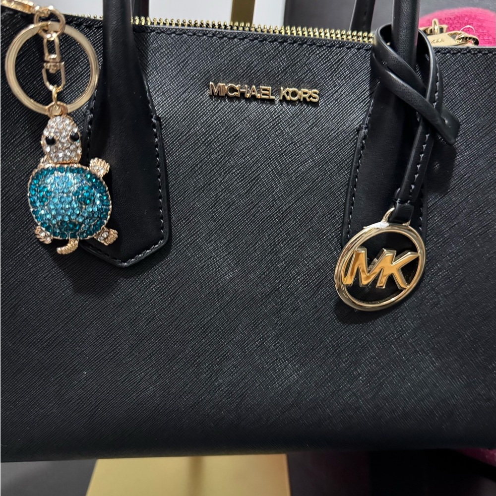Gold and Blue Turtle Rhinestone Bag Charm - Picture 2 of 3